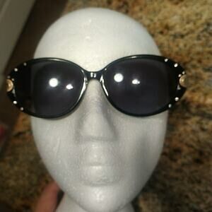 Vintage Ted Lapidus Sunglasses mod. TL 218 BM Rhinestone Black Oval Gold Jewel